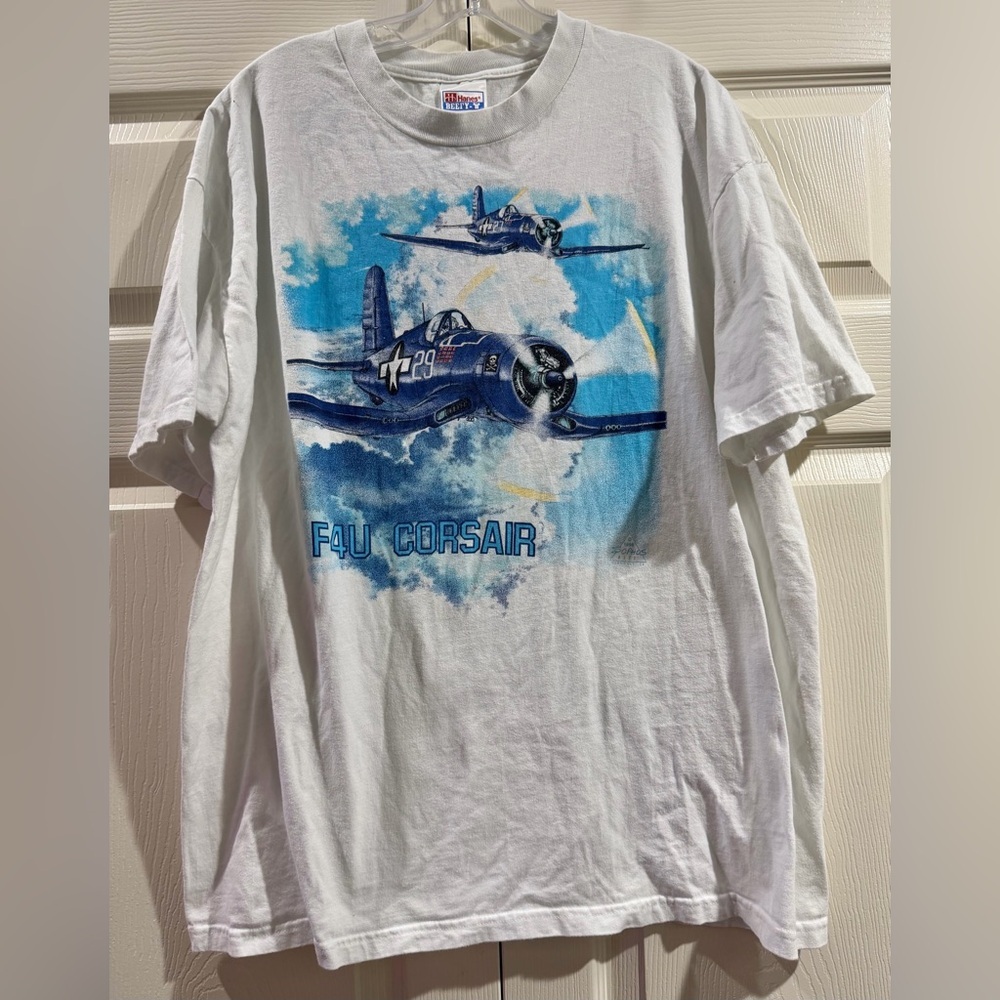 VTG Vought F4U Corsair WW2 Fighter Plane 96’ Big Print TShirt USAF Aviation XL